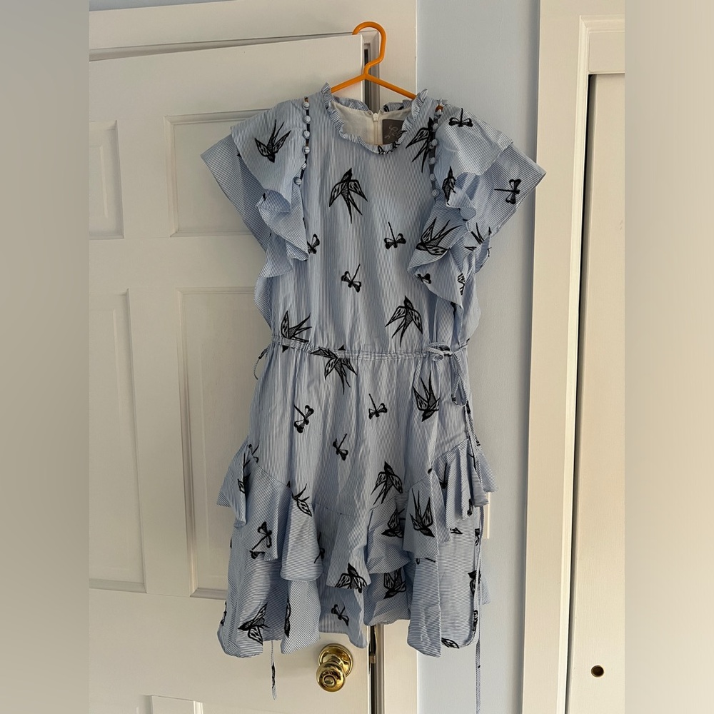 Lela Rose Embroidered Cotton Flutter Sleeve Dress